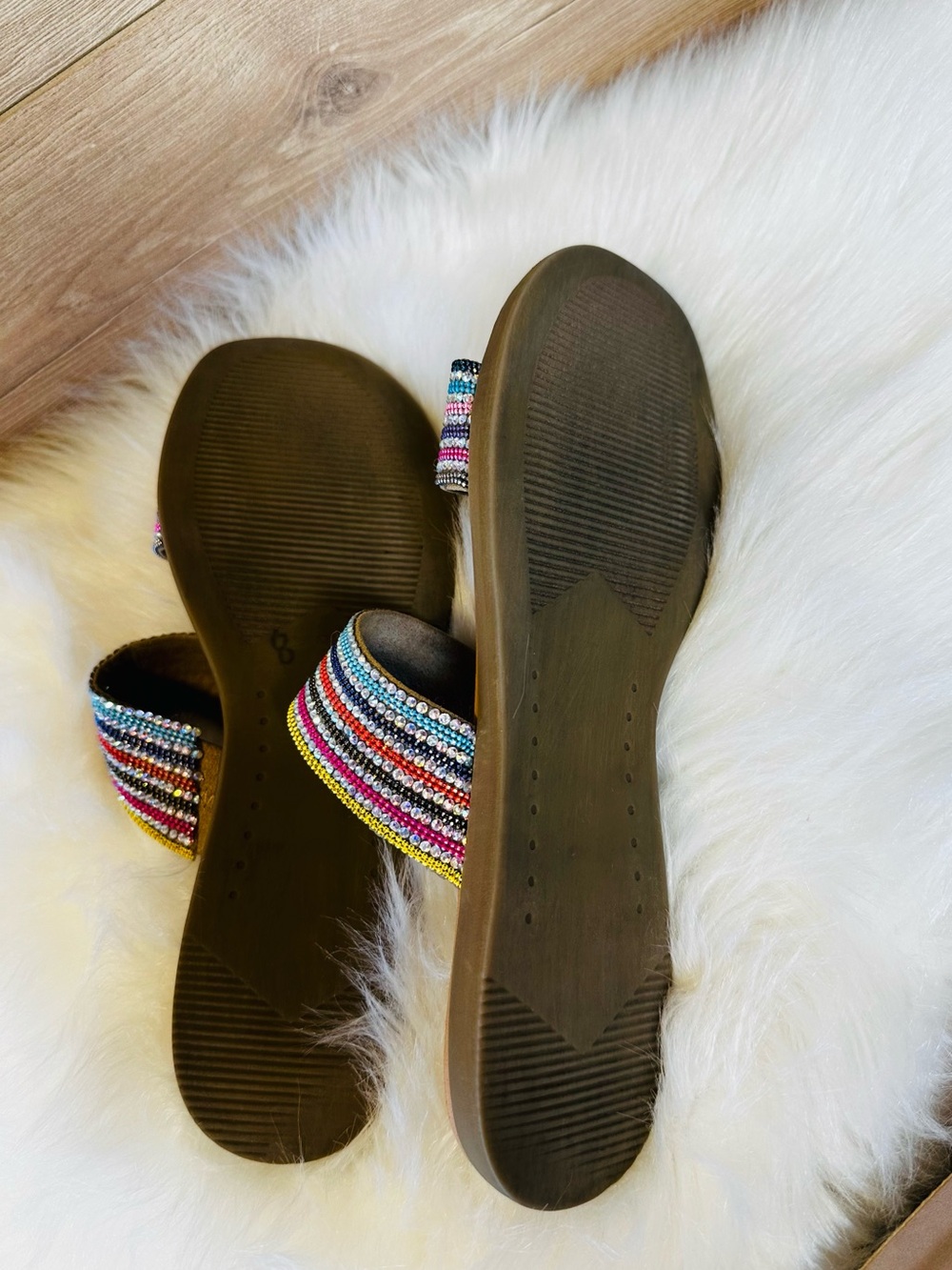 Steve Madden Multicolor Beaded Slide Sandals - Tan Footbed - Picture 7 of 8
